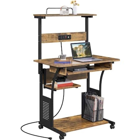 Escritorio Para Computadora Yaheetech De 3 Niveles Enrollable Con Silla Rustic Brow - Venta Internacional.