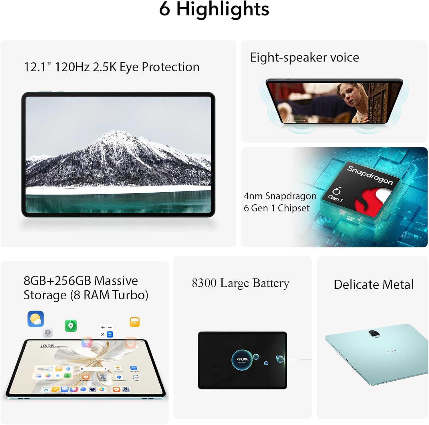 HONOR Pad 9 8GB 256GB Tablet, 12.1 Pulgadas 120Hz 2.5K Fullview Display, Snapdragon 6 Gen 1, 8 Altavoces, Cuerpo de Metal, Android 13, Google Service WiFi Tablet, Verde