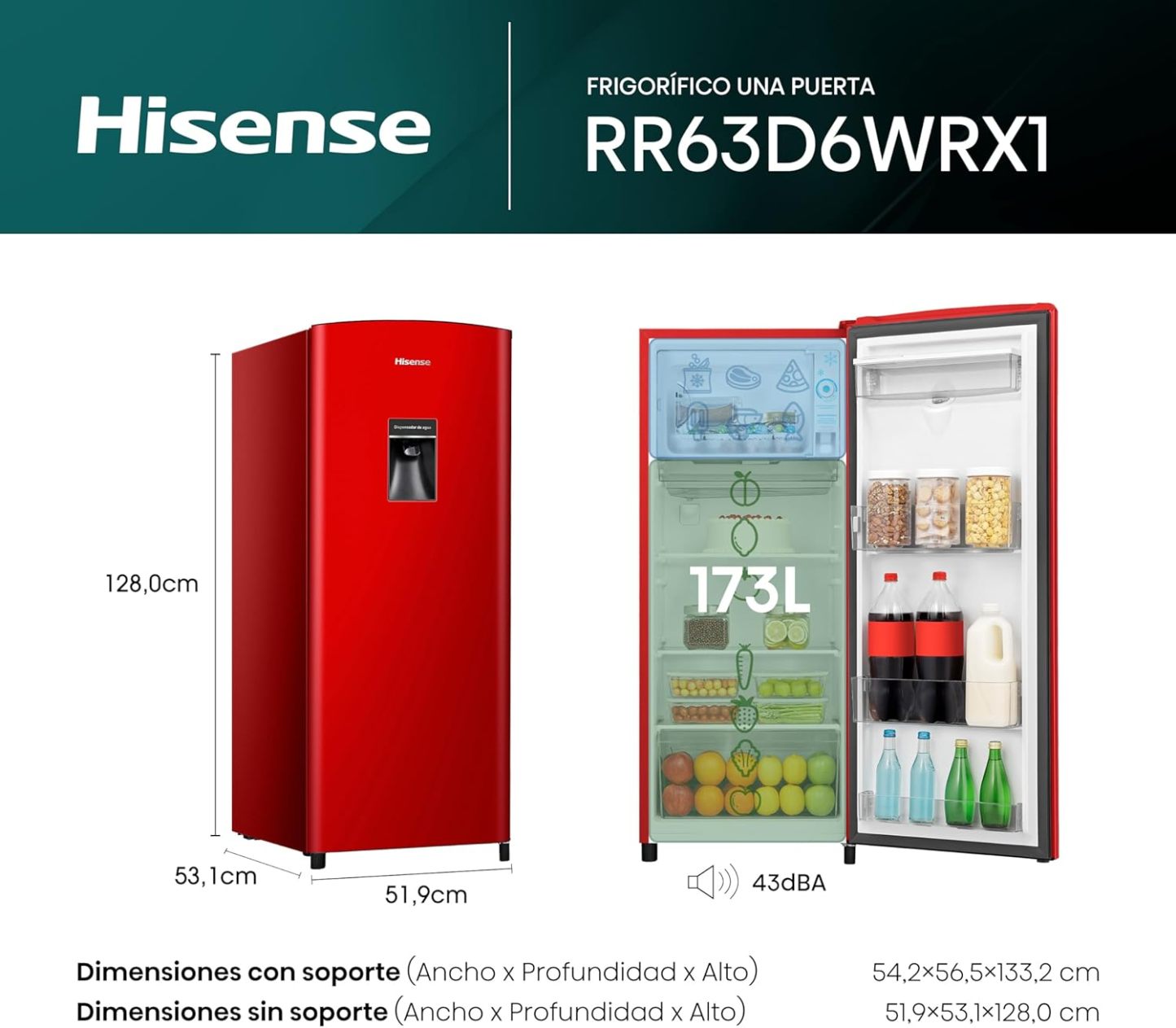 Hisense RR63D6WBX Refrigerador 6.3 Pies con Dispensador de Agua Negro