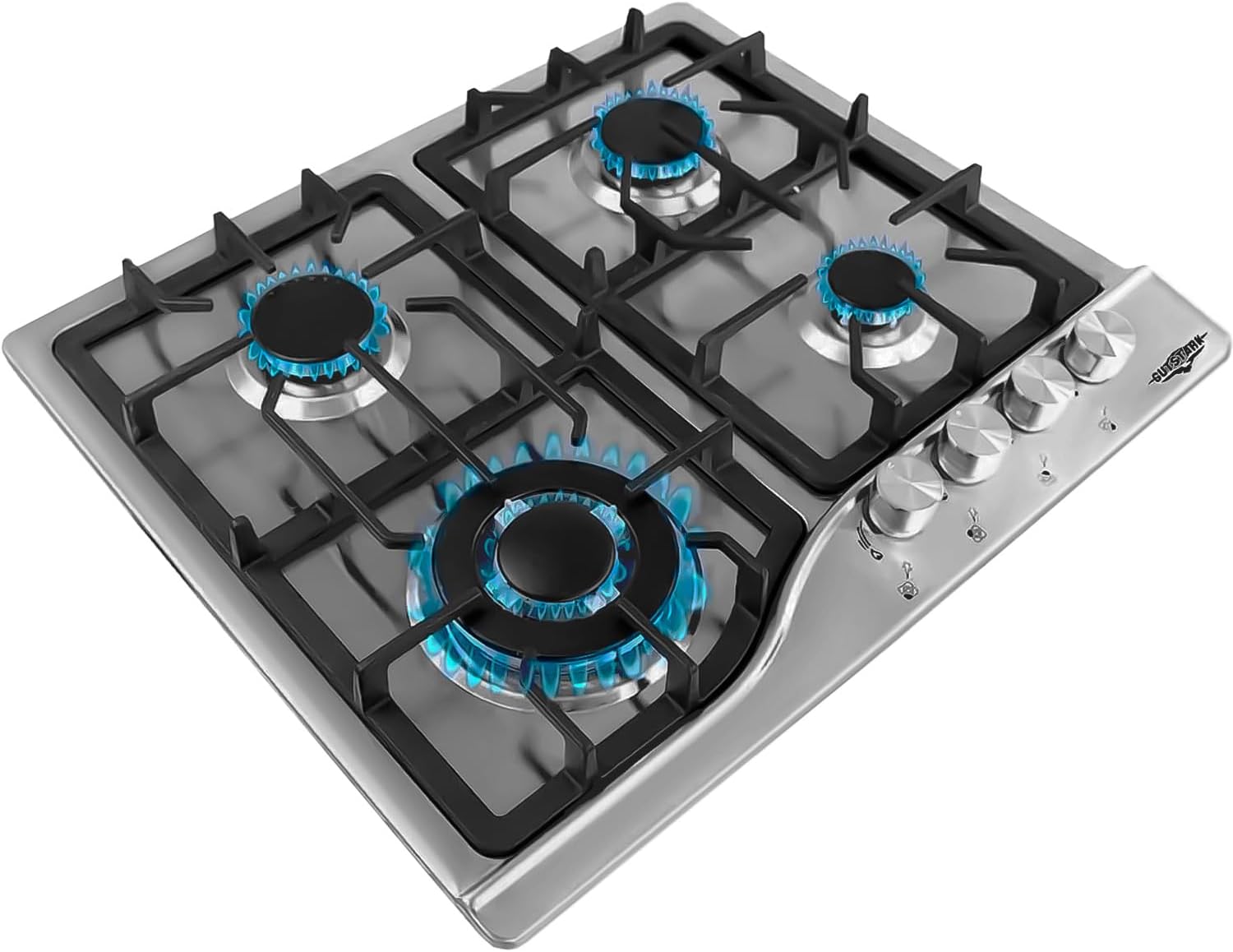 Just Home - Gutstark Parrilla de Gas Empotrable (Natural o LP) Parrilla 4 Quemadores Acero Inoxidable Parrilla para Cocina Encendido Electronico Medidas (59x45x9cm) Estufa Empotrable 4 Quemadores