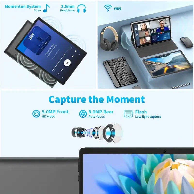 10 Inch 2-in-1 Android Tablet - 4GB RAM, 64GB ROM, 1TB Expand, Android 13, WiFi, Wireless, GMS, with Keyboard, Mouse, Case, and Stylus