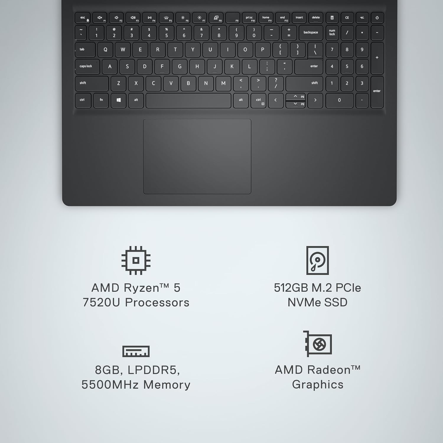 Dell Inspiron 15 3535 - visualización FHD de 15,6" (1920 x 1080), procesador AMD Ryzen 5 7520U, 8GB DDR4 RAM, 512GB SSD, AMD Radeon Graphics, Windows 11 Home, 6 meses de migración, negro carbón