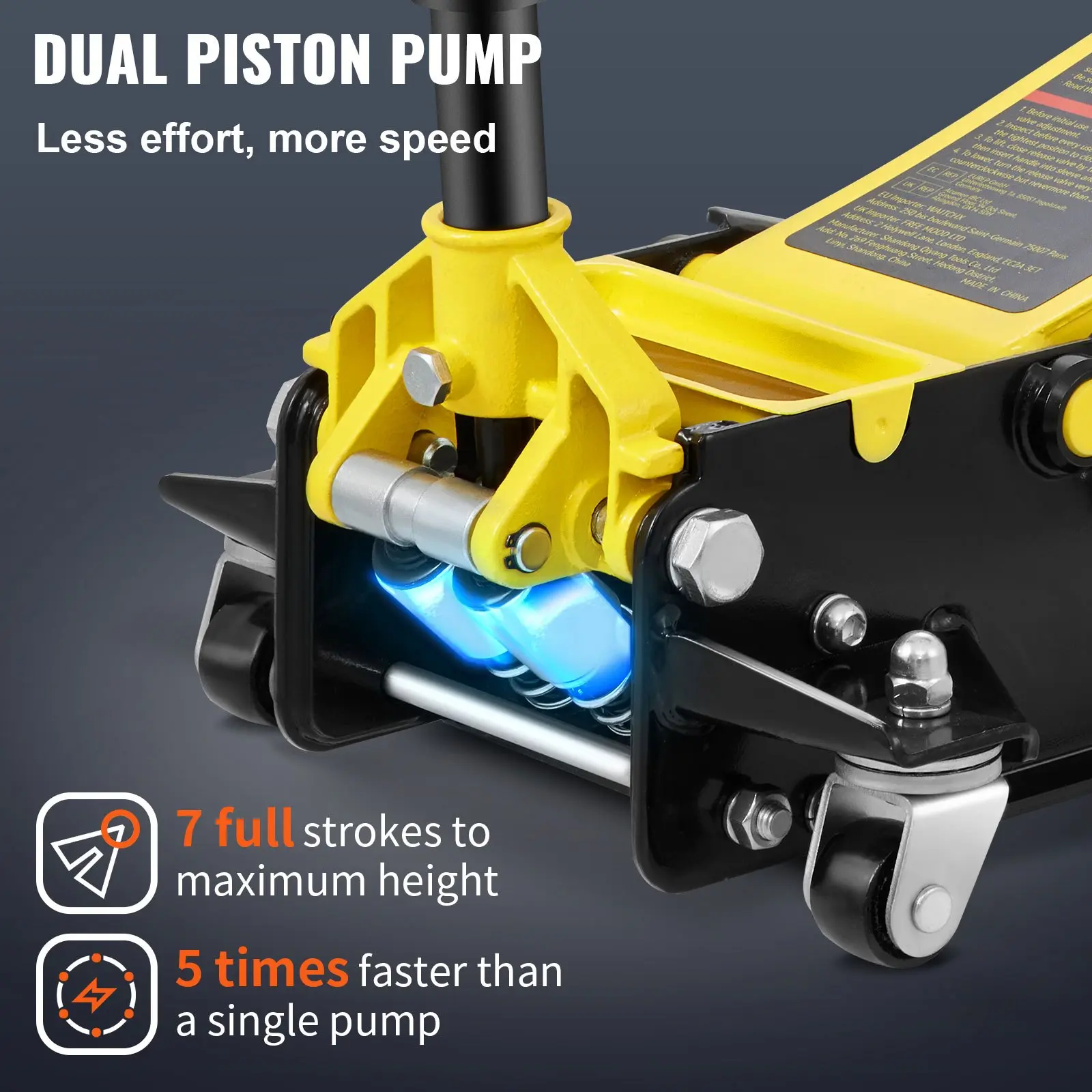 Gato de piso de perfil bajo de 4 toneladas, de acero resistente, con doble pistón, bomba rápida, portátil, para ruedas de automóvil