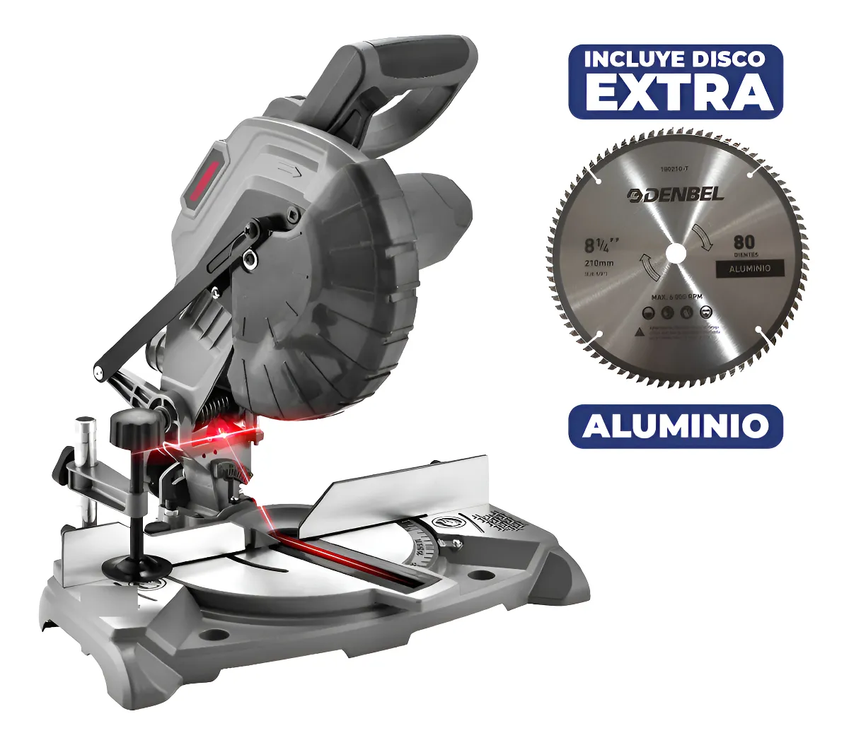 Sierra de inglete 1400w 8 1/4 210mm con Guia Laser DB-MS30 45° y 90° grados Denbel