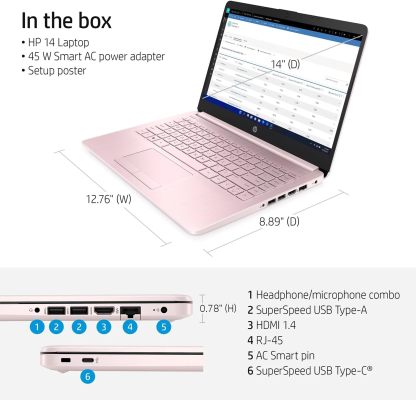 HP - Laptop (incluye 1 año Microsoft 365), pantalla HD de 14 pulgadas, 16 GB de RAM, 64 GB eMMC, Intel Quad-Core N4120, estudiantes y negocios, cámara web, HDMI, Wi-Fi, RJ-45, Windows 11 Home, rosa