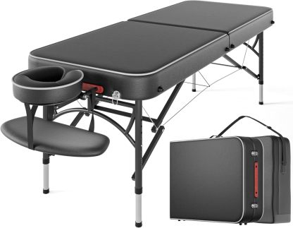 CLORIS - Mesa de masaje profesional de 84 pulgadas, portátil, 2 plegables, ligera, para spa, cama de tatuaje, altura ajustable con bolsa de transporte y pierna de aluminio que soporta hasta 1000