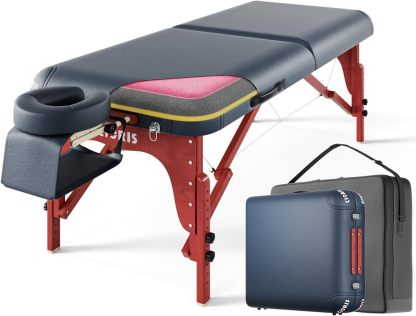 CLORIS - Mesa de masaje profesional de 84 pulgadas, portátil, 2 plegables, ligera, para spa, cama de tatuaje, altura ajustable con bolsa de transporte y pierna de aluminio que soporta hasta 1000