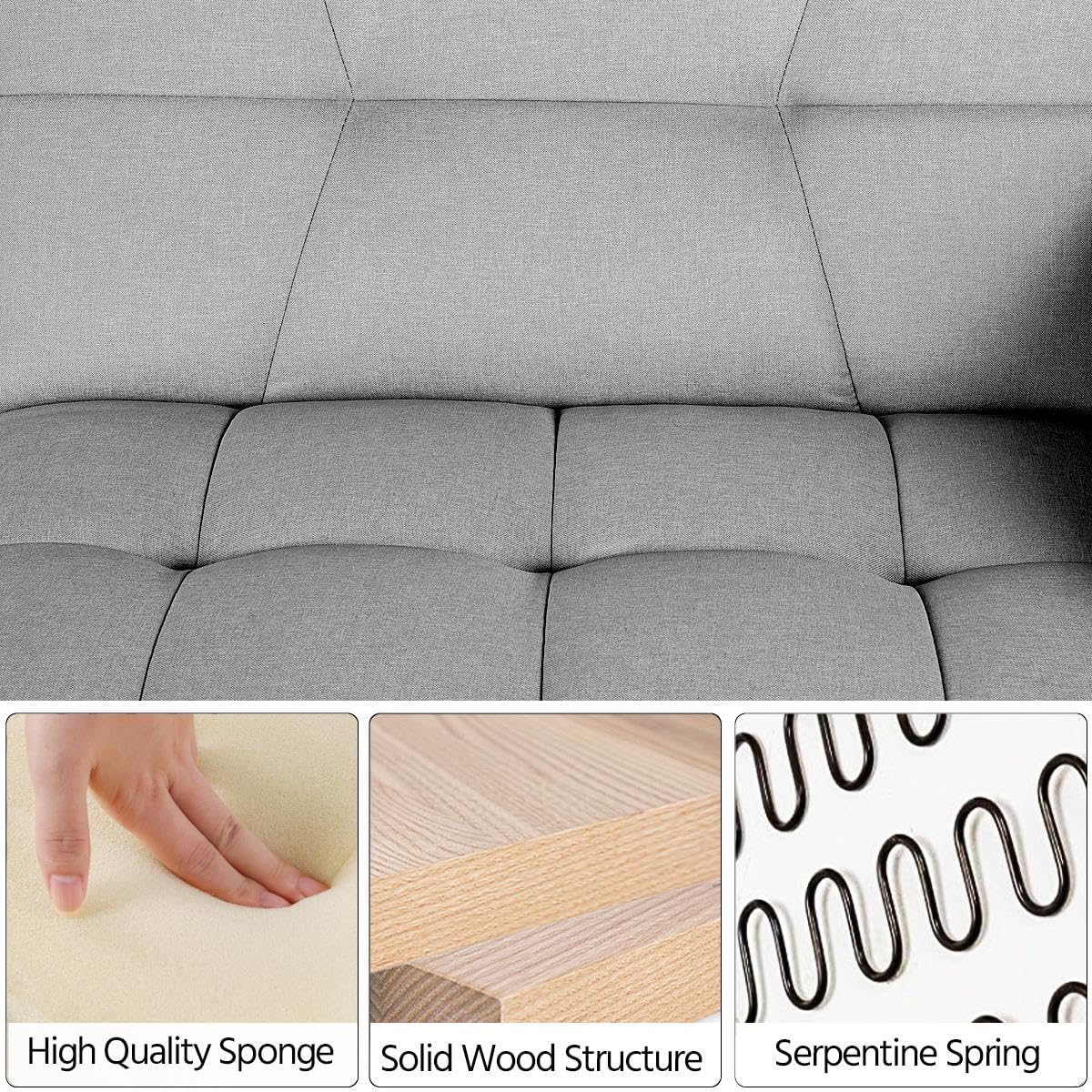 Yaheetech Sofá cama convertible moderno futón sofás, cama plegable y abajo, tela de lino reclinable para sala de estar, color gris