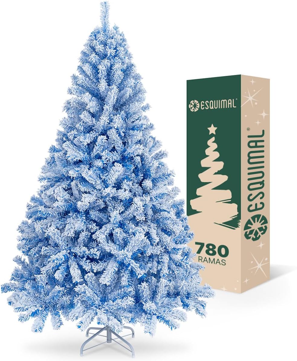 ESQUIMAL Árbol de Navidad Frondoso con Ramas Escarchadas, Pino Navideño (Azul Nevado, 1.8 m)