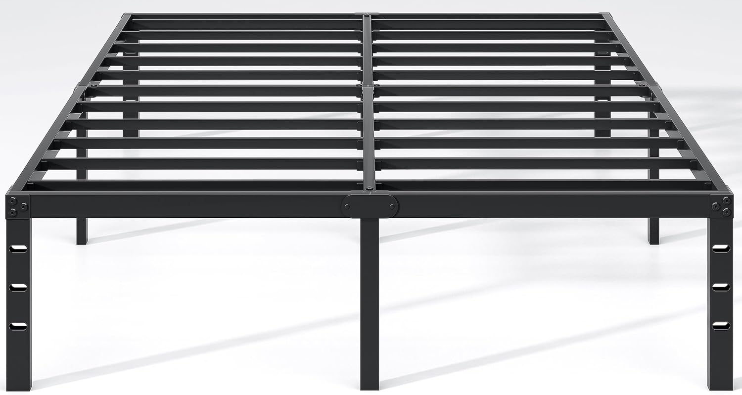 New Jeto Marco de cama de metal con espacio de almacenamiento debajo de la cama, plataforma sencilla y atmosférica, resistente y duradero, tamaño queen, adecuado para recámara
