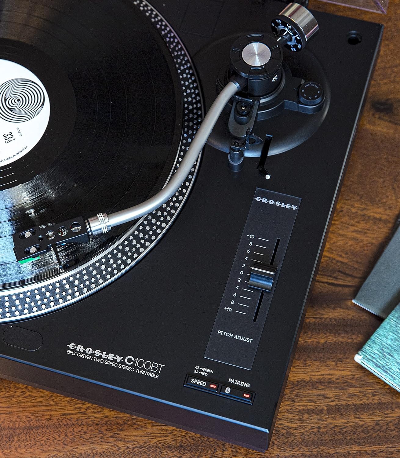Crosley C100BT-BK Belt-Drive Bluetooth Turntable with S-Shaped Tone Arm with Adjustable Counterweight, Black