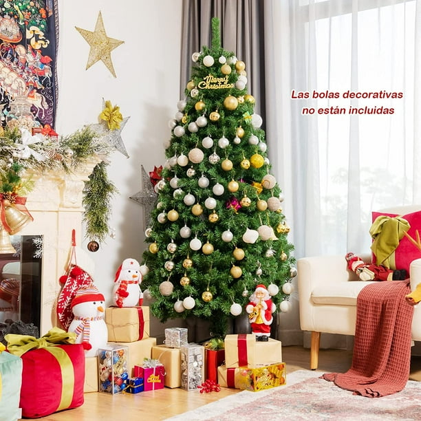 Costway 180 cm Árbol de Navidad de Fibra Artificial Abeto con Soporte de Metal Decoración de Fiesta para Casa Oficina Tienda Costway Modern