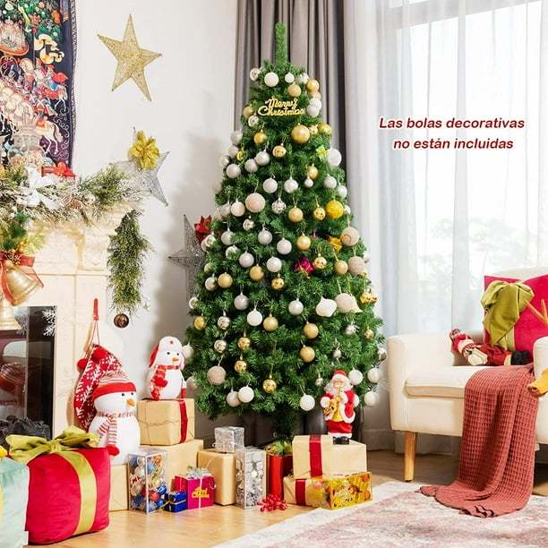 Costway 180 cm Árbol de Navidad de Fibra Artificial Abeto con Soporte de Metal Decoración de Fiesta para Casa Oficina Tienda Costway Modern