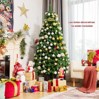 Costway 180 cm Árbol de Navidad de Fibra Artificial Abeto con Soporte de Metal Decoración de Fiesta para Casa Oficina Tienda Costway Modern