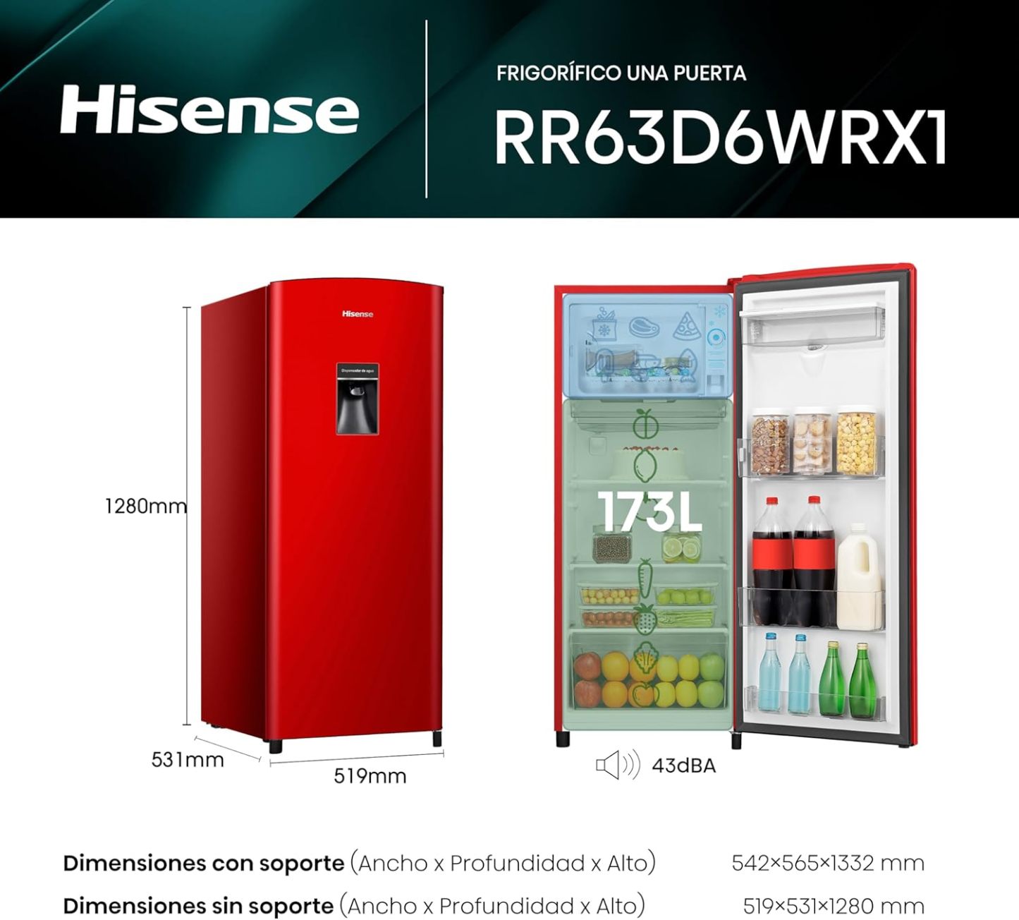 Hisense RR63D6WBX Refrigerador 6.3 Pies con Dispensador de Agua Negro