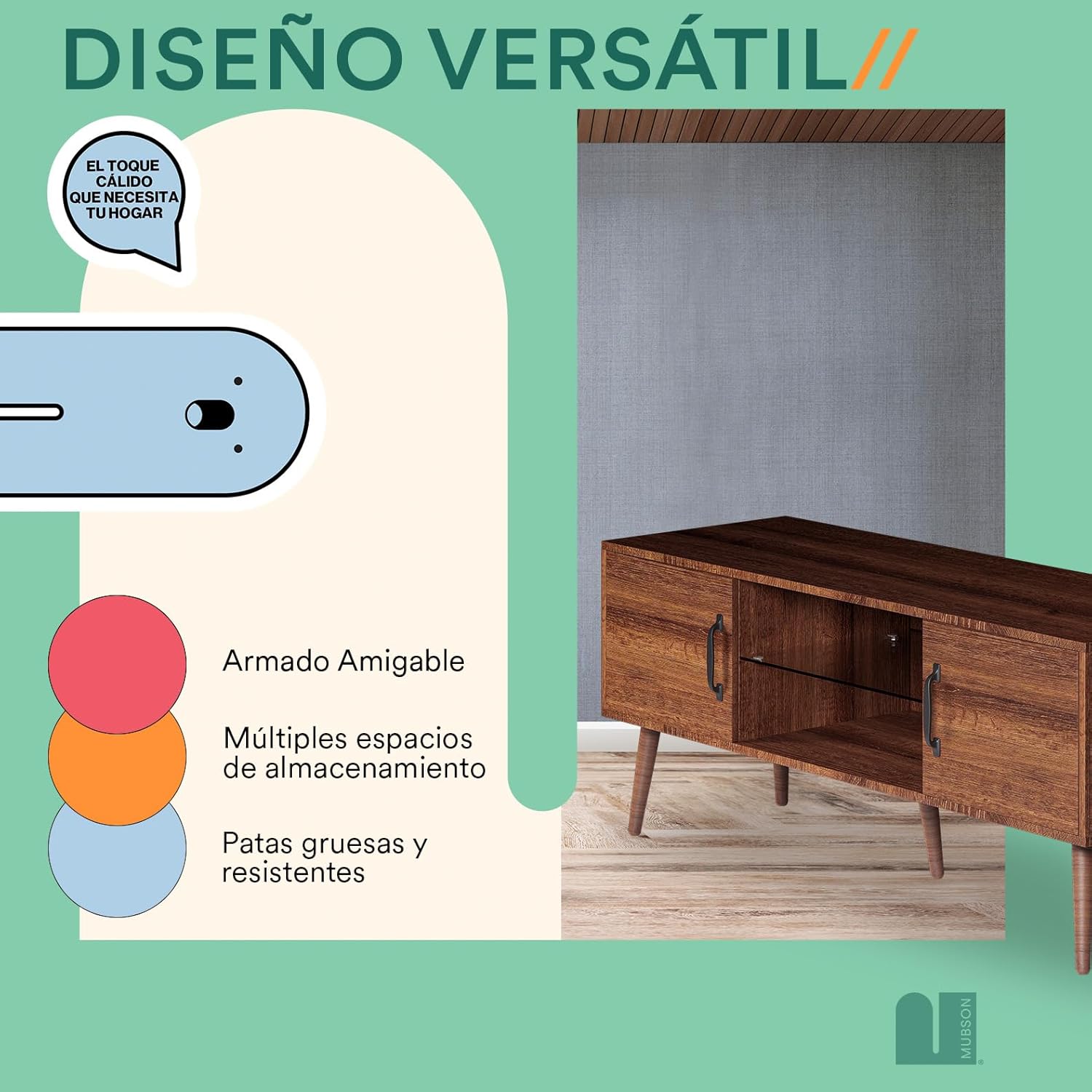 MUBSON Mueble para TV para Pantallas de hasta 55 Pulgadas | 120x39 cm | Centro de Entretenimiento para TV Marena con 3 Repisas y 2 Espacios para Consolas o Bocinas. Mesa para TV. TV Furniture