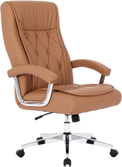 Hoxne - Silla de oficina ejecutiva de piel con brazos y ruedas, respaldo alto, silla ergonómica de computadora de computadora, altura ajustable, silla de computadora de oficina, capacidad de 350
