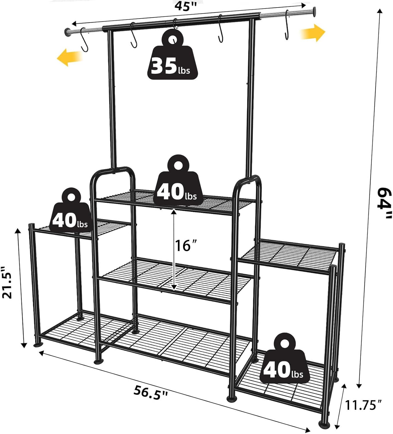 Simple Trending - Soporte para plantas de metal de 3 niveles para múltiples macetas, gran escalera, negro
