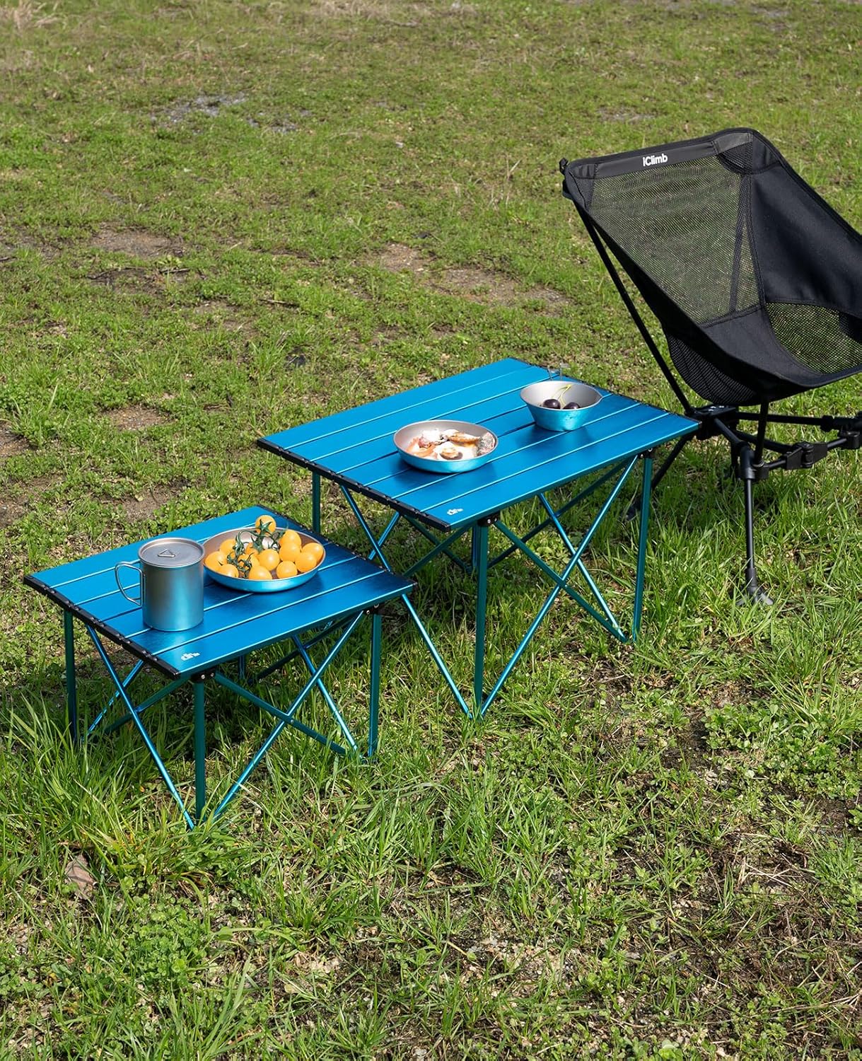 iClimb mesa de camping ultraligera, compacta, plegable con bolsa de transporte (Verde reforzado - L)