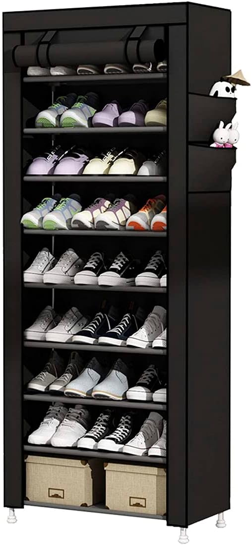 Raganet, Zapatera de 9 Niveles, Closet Plegable para Calzado y Prendas de Vestir, Estante Organizador Ajustable (Negro)