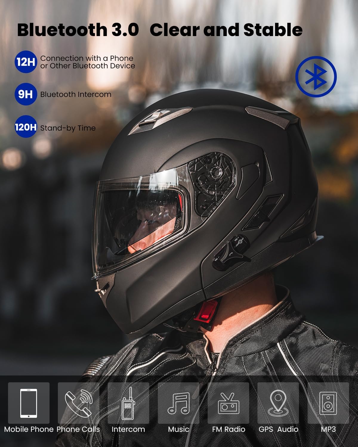 ILM - Casco de Motocicleta Modular Integrado con Bluetooth, con protección Solar para Mp3, Modelo 953/953 Pro.