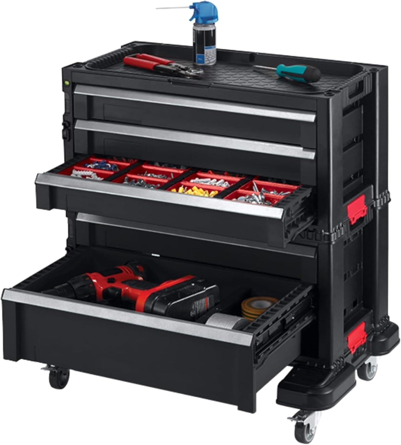KETER Caja de Herramientas con 5 Cajones y Sistema de Bloqueo, Estructura Modular, Perfecto Organizador para Herramientas, Color Negro