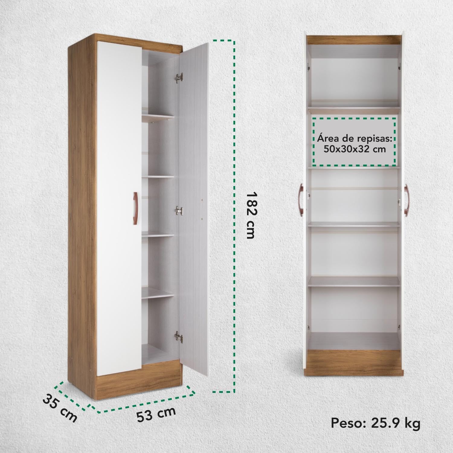 Kingshouse | Ropero De 6 Puertas con 2 Cajones – Color Café – Barra para Colgar – Estructura MDP – Mueble Organizador De Ropa – Armario para Casa, Recámara y Hogar