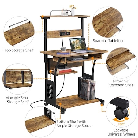 Escritorio Para Computadora Yaheetech De 3 Niveles Enrollable Con Silla Rustic Brow - Venta Internacional.