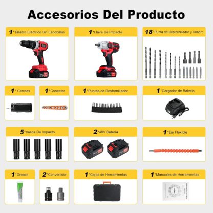Kayoosi Taladro Electrico Inalámbrico y Juego de Llave de Impacto, con 2 Baterías Recargables de Iones de Litio y Cargador, con 33 Accesorios, Incluidas Tomas de Corriente, con Kit de Montaje.