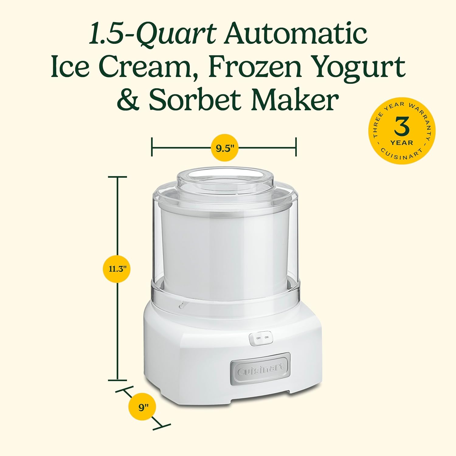 Cuisinart Automatic Frozen Yogurt Máquina para hacer helado y sorbete