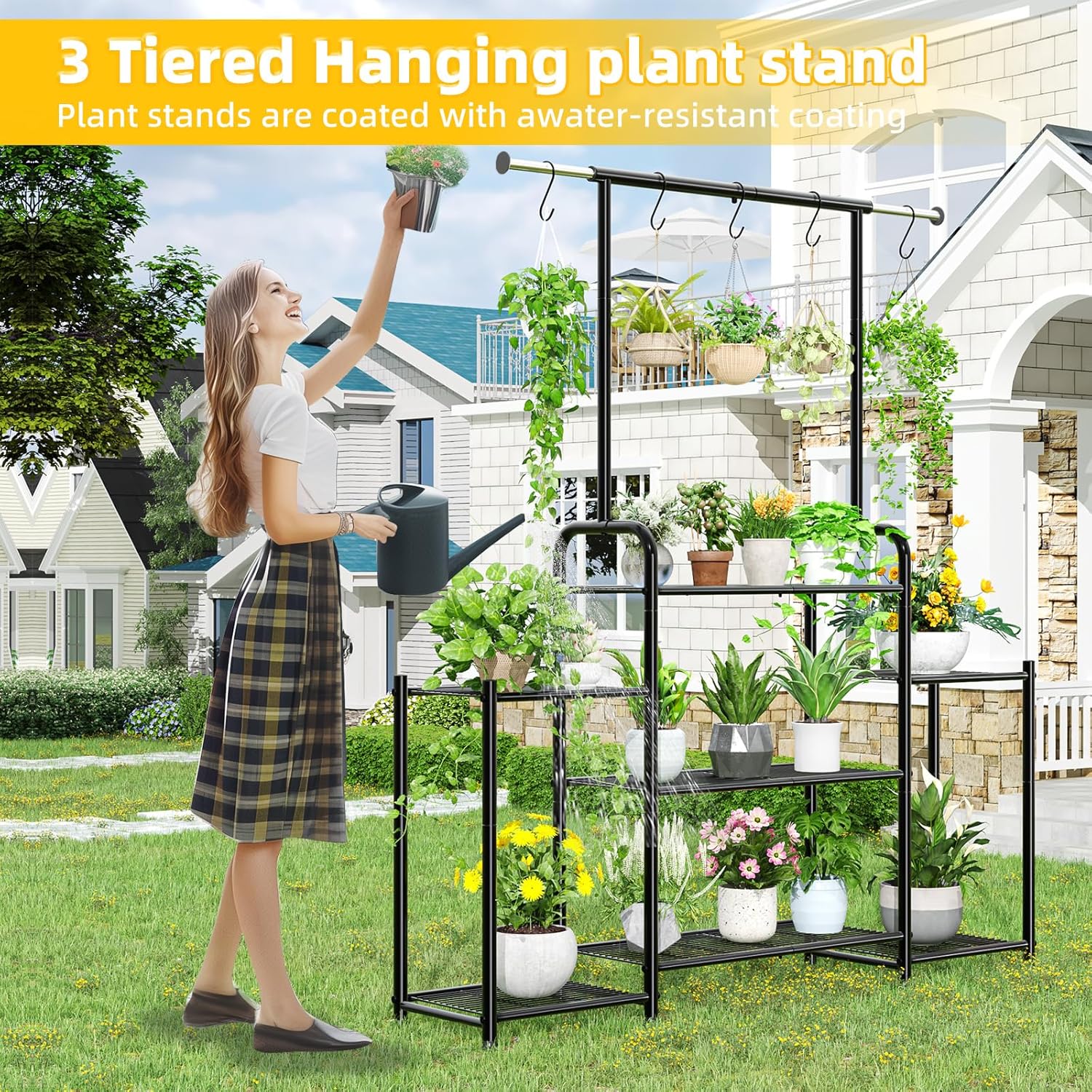 Simple Trending - Soporte para plantas de metal de 3 niveles para múltiples macetas, gran escalera, negro