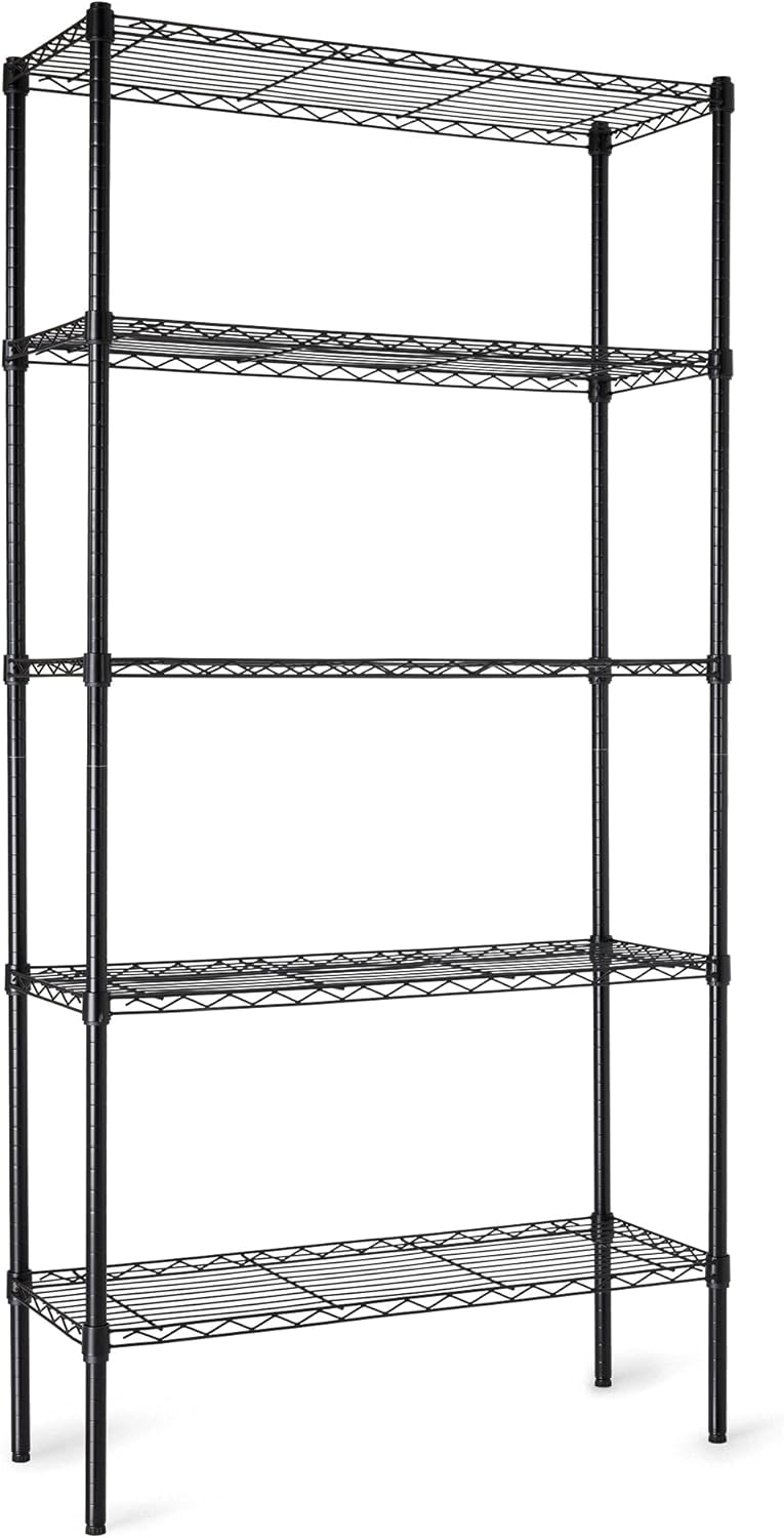 Basics - Estantería de almacenamiento ajustable de alambre de acero resistente de 5 estantes para cocina, garaje, 92 cm de largo x 36 cm de ancho x 183 cm de alto, negro