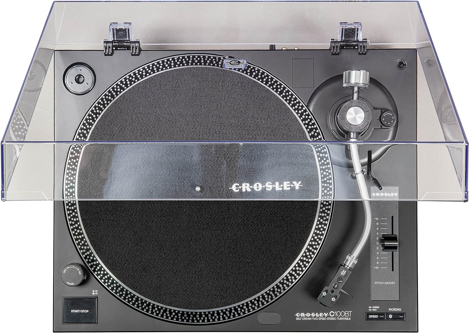 Crosley C100BT-BK Belt-Drive Bluetooth Turntable with S-Shaped Tone Arm with Adjustable Counterweight, Black