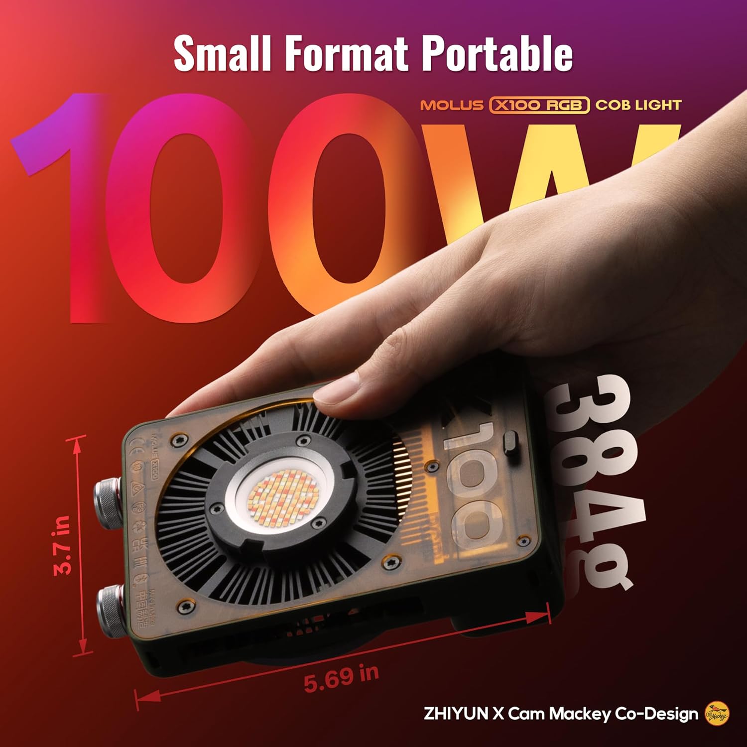 ZHIYUN MOLUS X100 RGB PRO 100W Video Light [Official] V2 Upgraded Version Professional Photography Lighting Portable Continuous Output Lighting 2500K~10000K CRI≥95 TLCI ≥97 Only 384g