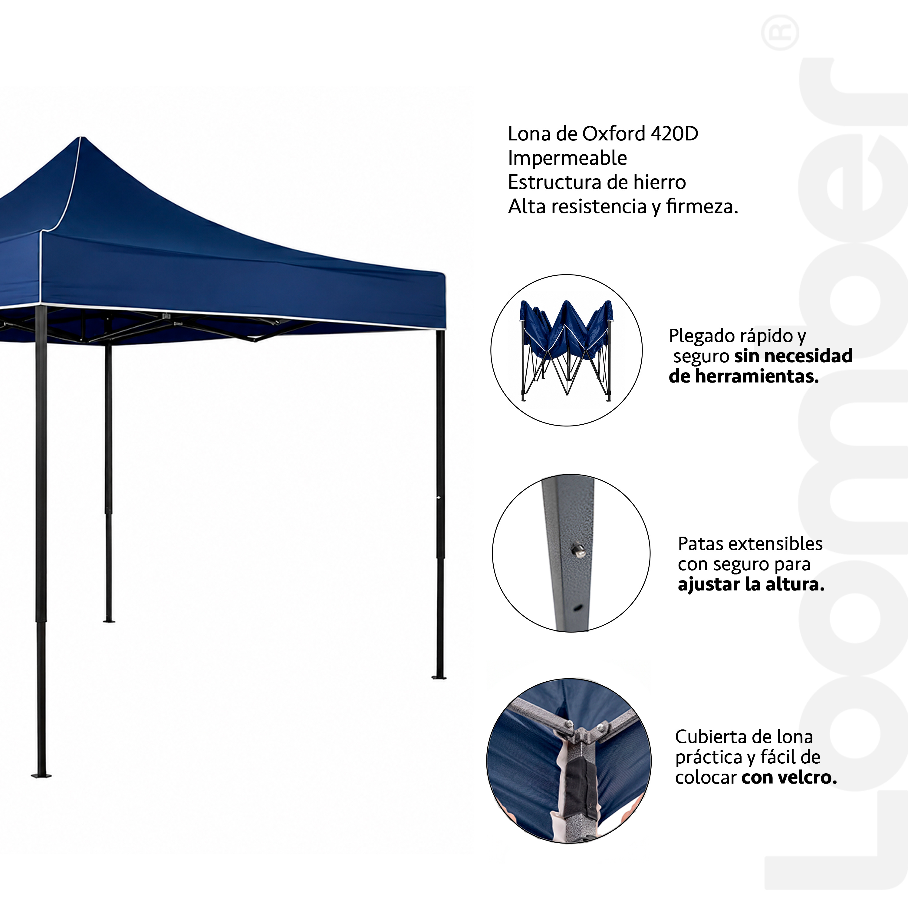 Combo Toldo Blanco 3x3 + 2 mesas plegables negras verona 1.80