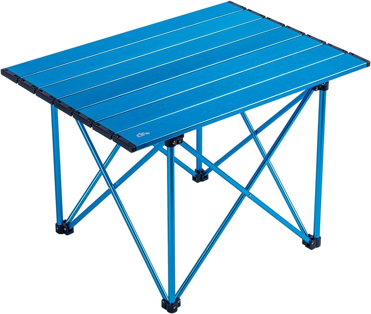 iClimb mesa de camping ultraligera, compacta, plegable con bolsa de transporte (Verde reforzado - L)