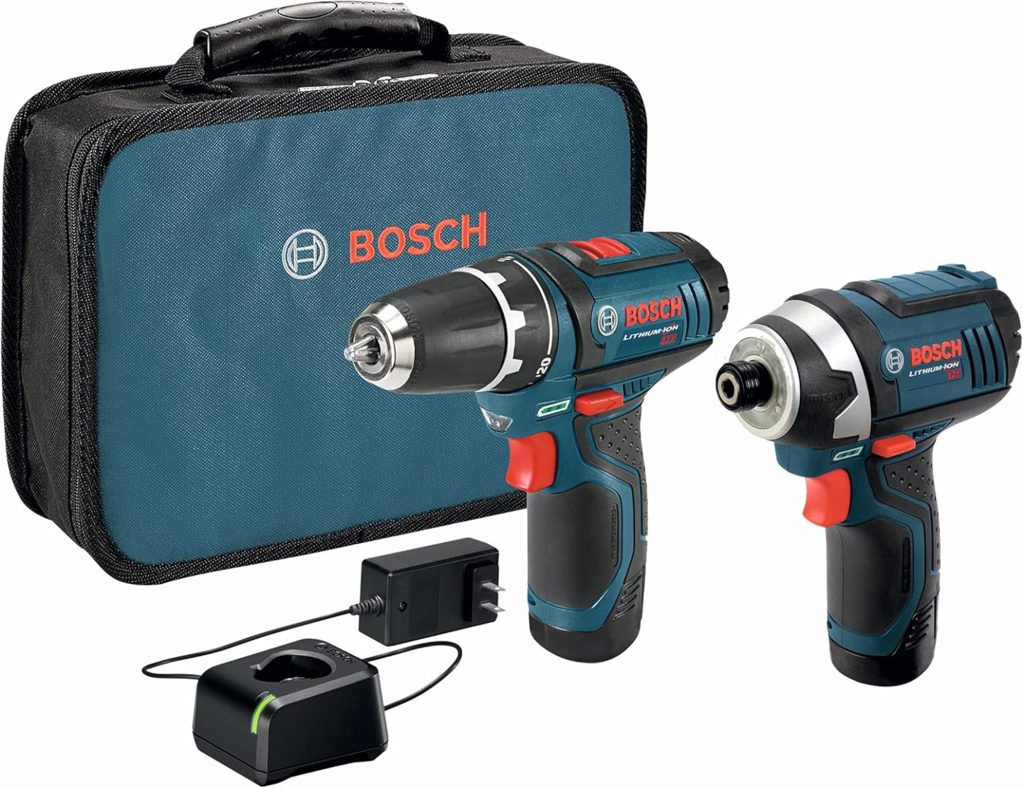 Bosch CLPK22-120 Kit combinado de 2 herramientas de 12 V máx. con Taladro/Atornillador de 3/8", Atornillador de impacto y (2) baterías de 2.0 Ah
