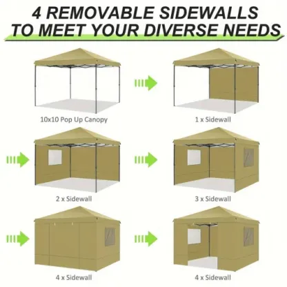 Tooluck 10x10 Carpa Gazebo con Ventanas de Malla 2.0, Carpa Plegable 10x10, Carpa Portátil Impermeable para Exteriores con 4 Paredes Laterales Desmontables, Bolsa de Transporte, 4 Estacas y Cuerdas