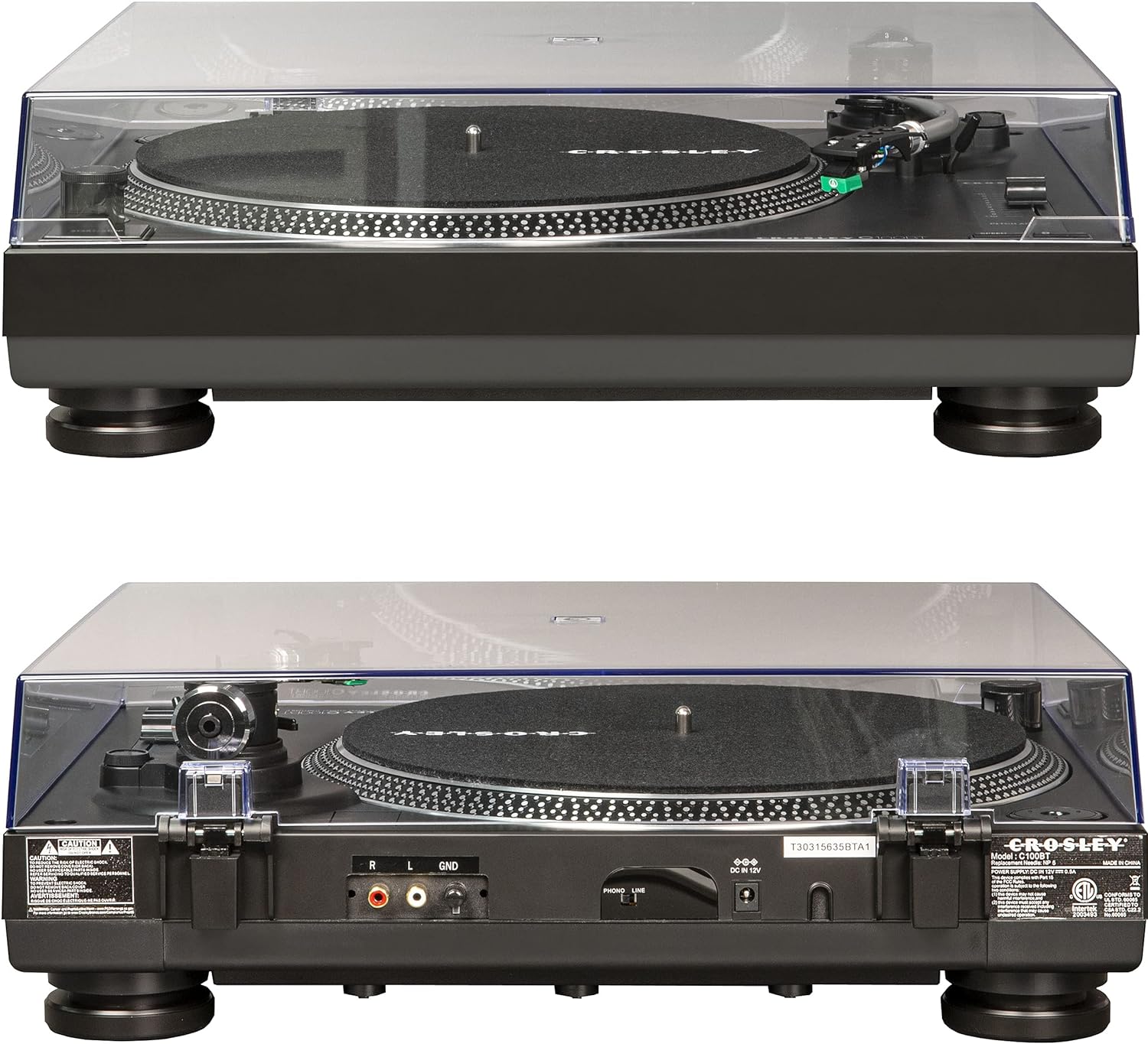 Crosley C100BT-BK Belt-Drive Bluetooth Turntable with S-Shaped Tone Arm with Adjustable Counterweight, Black