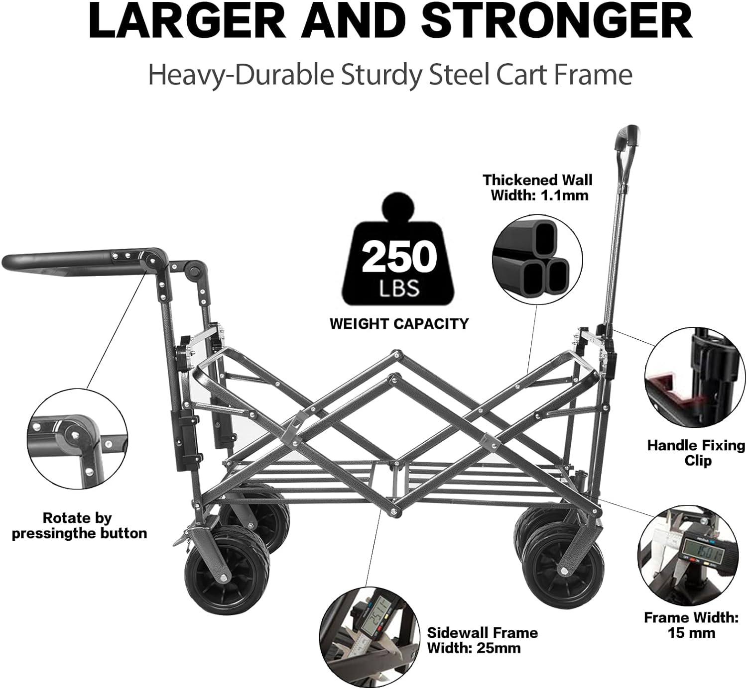 Bicicleta plegable resistente con parte superior extraíble, ruedas grandes de 4 pulgadas, frenos, mango ajustable, bolsa refrigeradora para jardín y playa al aire libre