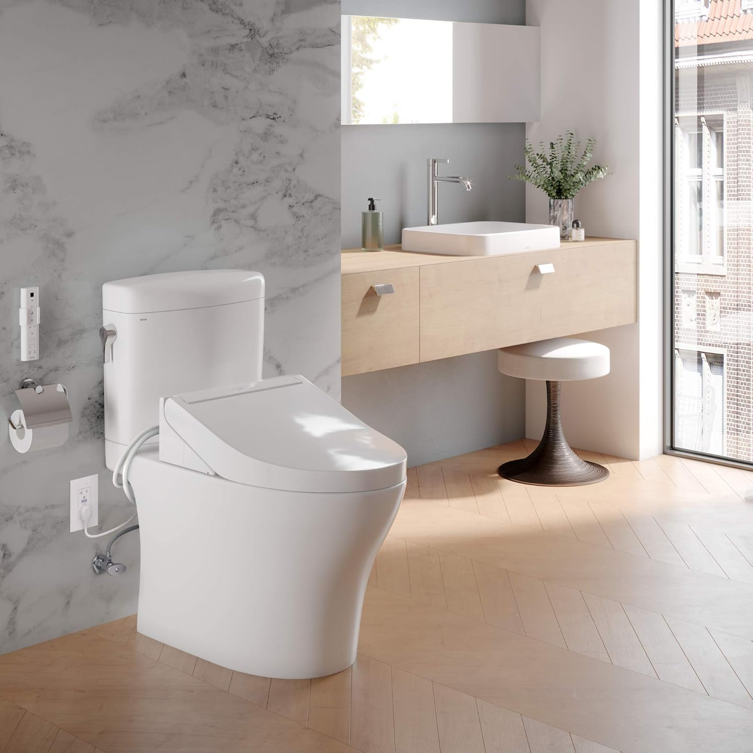TOTO WASHLET C5 - Asiento de inodoro electrónico para bidé con limpieza PREMIST y EWATER+, alargado, algodón blanco, SW3084#01