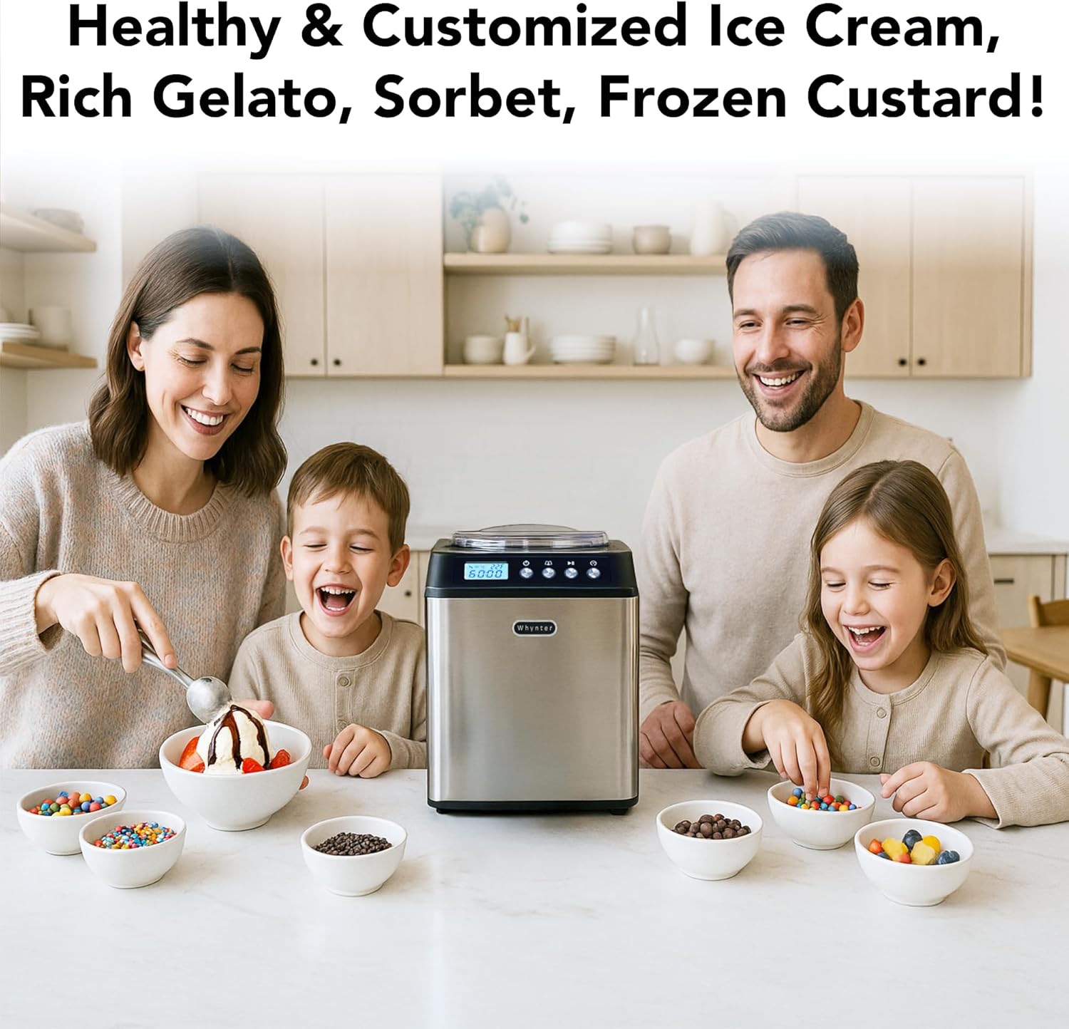 Whynter ICM-201SB - Máquina de helado con compresor automático vertical de 2.1 cuartos de galón con tazón de acero inoxidable en color negro