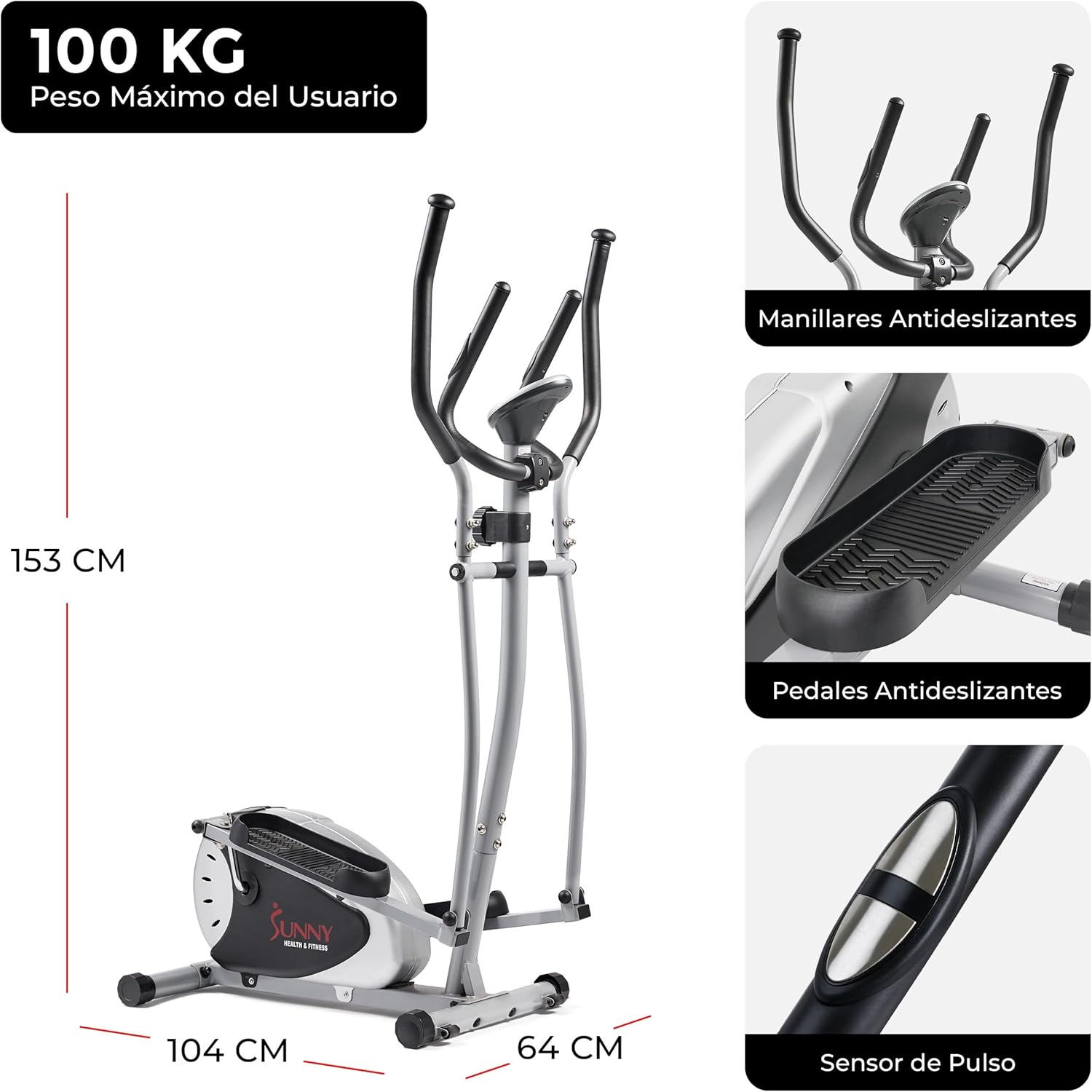 Sunny Health & Fitness Máquina Elíptica para el Hogar, Entrenador Cruzado de Cuerpo Completo con Resistencia Magnética Silenciosa, Cardio de Bajo Impacto, Bluetooth SunnyFit App Opcional