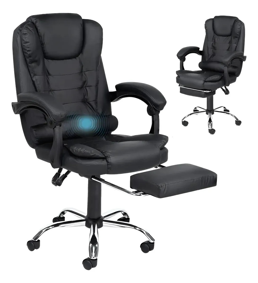 Silla Ejecutiva Con Masaje Secretarial Oficina Reposapiés Respaldo Reclinable Acojinada Giratoria Ergonómica Descansa Pies SelectShop Color Negro