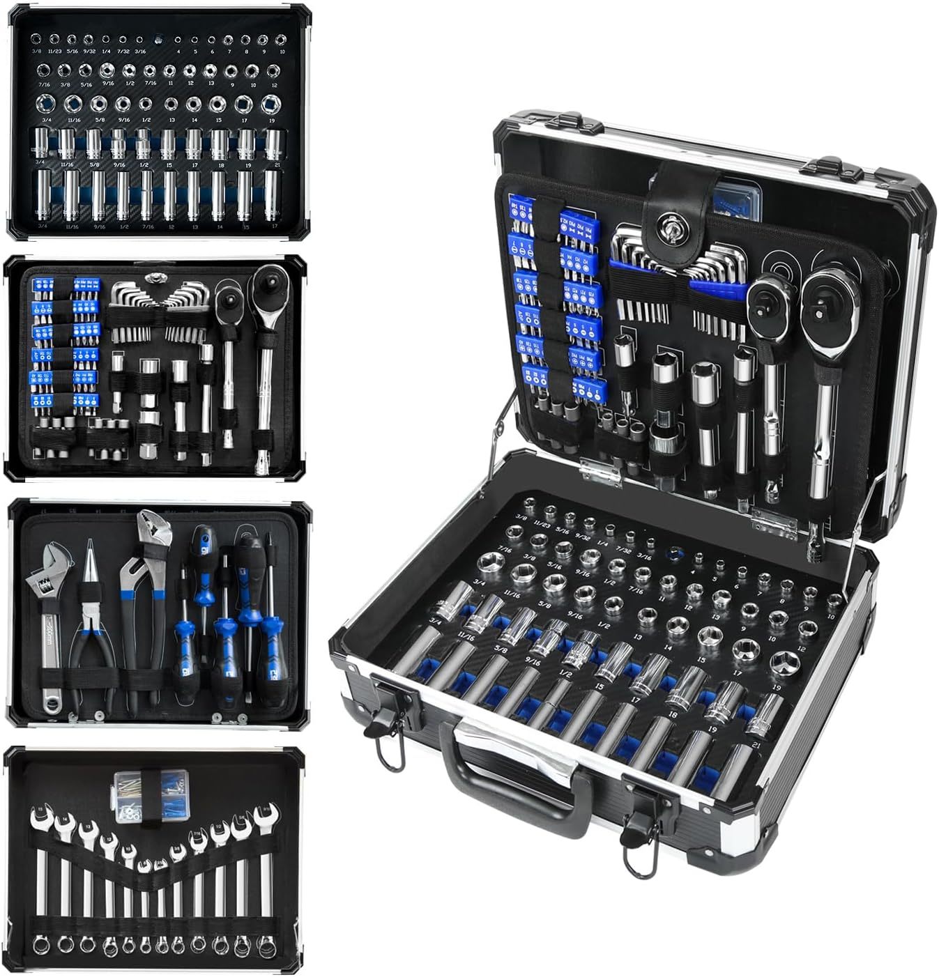 Prostormer - Juego de herramientas mecánicas, 240 piezas, kit universal de herramientas de reparación de automóviles para el hogar con caja de herramientas de aluminio resistente