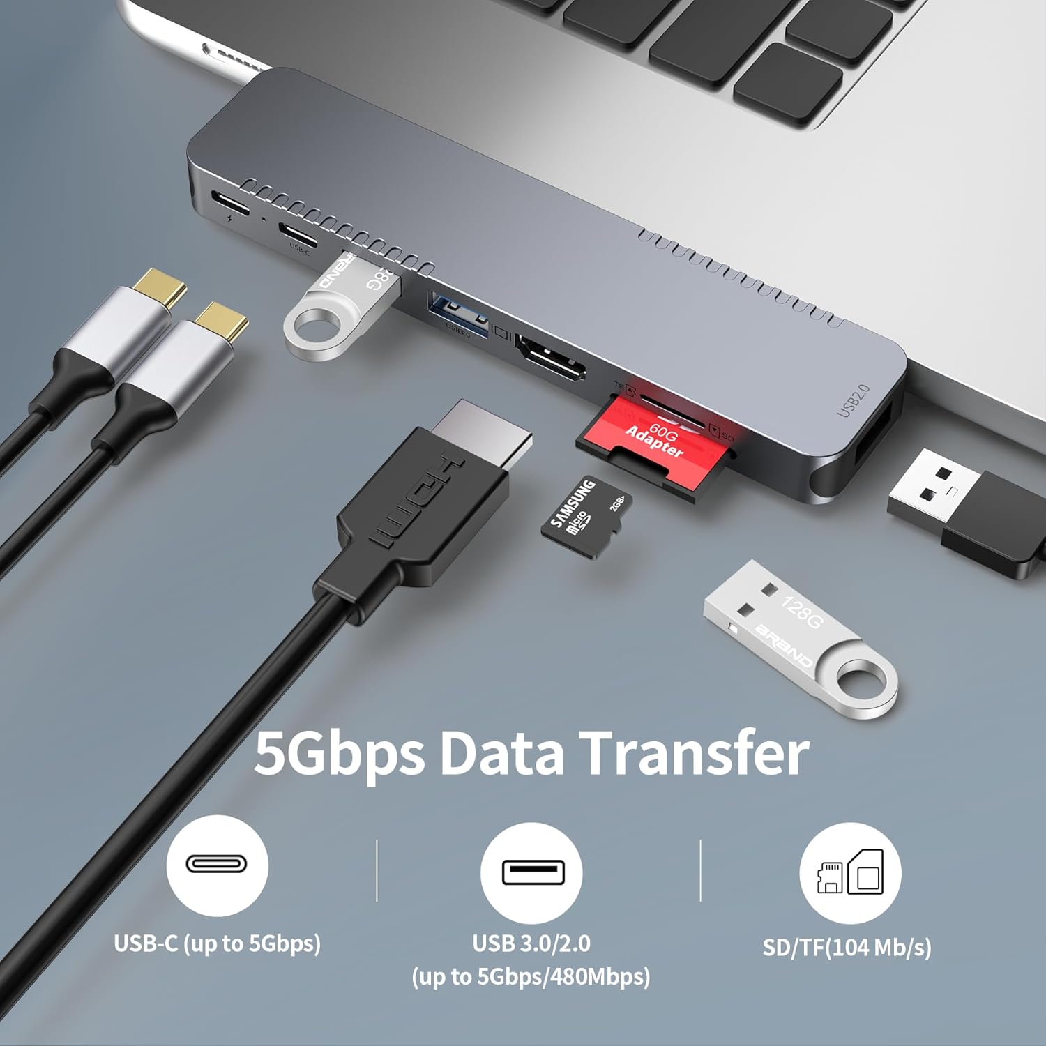 USB C Hub Adapter for MacBook Pro Air Docking Station 8-in-2 for Mac Book Accessories Dongle 4K@30Hz HDMI