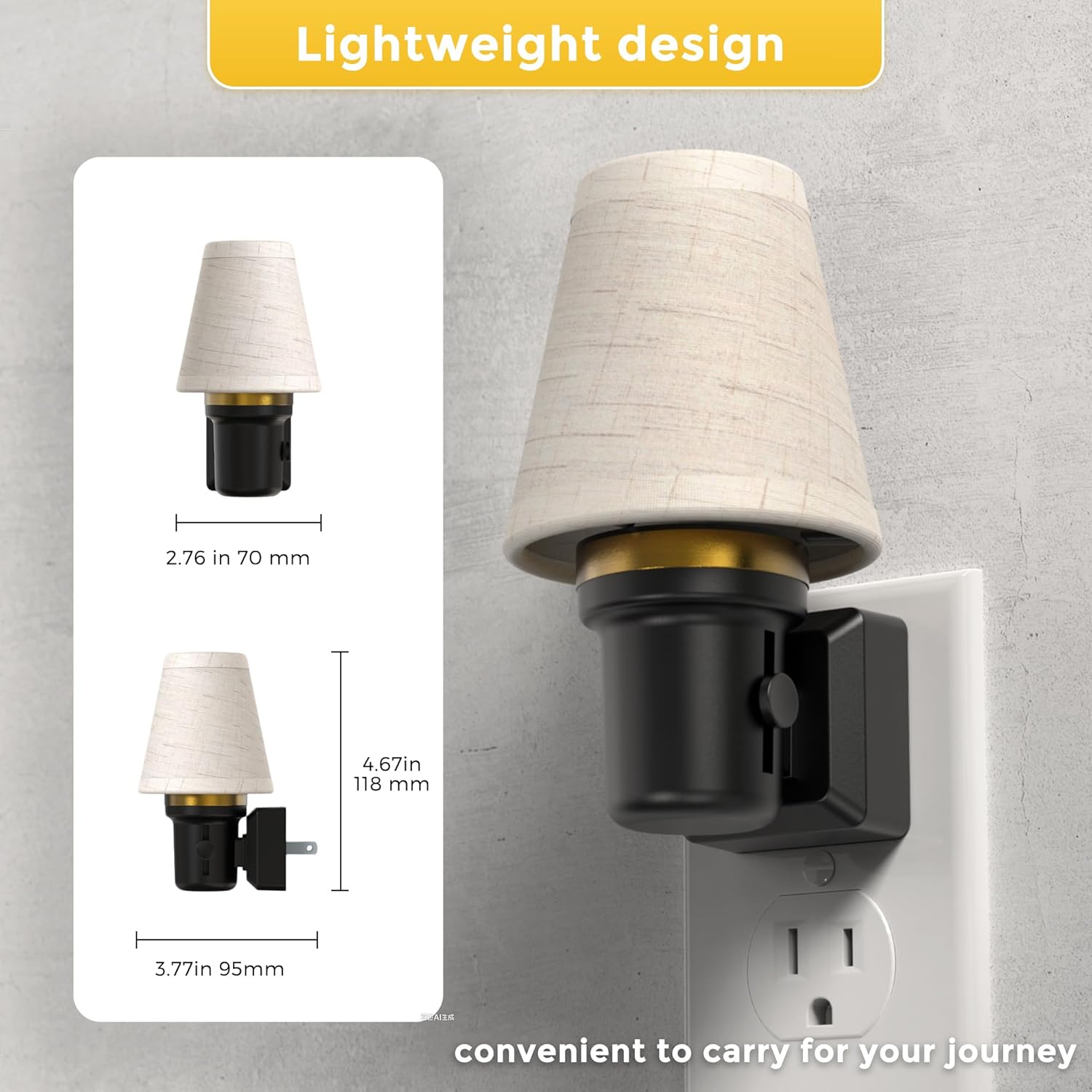 LED Night Lights Plug into Wall, 2 Pack Linen Fabric Round Platform Decor Night Light