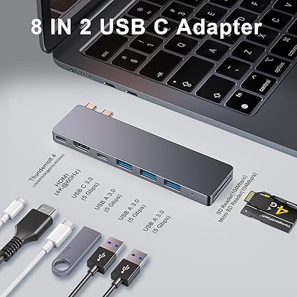 USB C Hub,8 in 2 USB Adapter for MacBook Pro Air，Thunderbolt 4 Dock 100W PD, 40Gbps, 4K HDMI