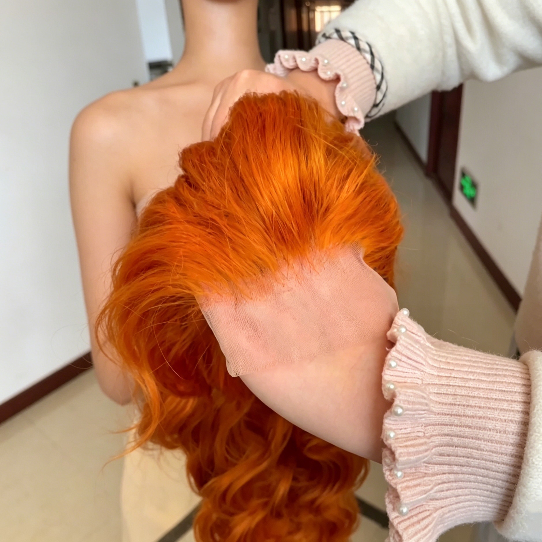 15A 32 Inches Remy Human Hair 13x4 Lace Front Short Wig for Women 350# Orange Color Body Wave WIGLTD