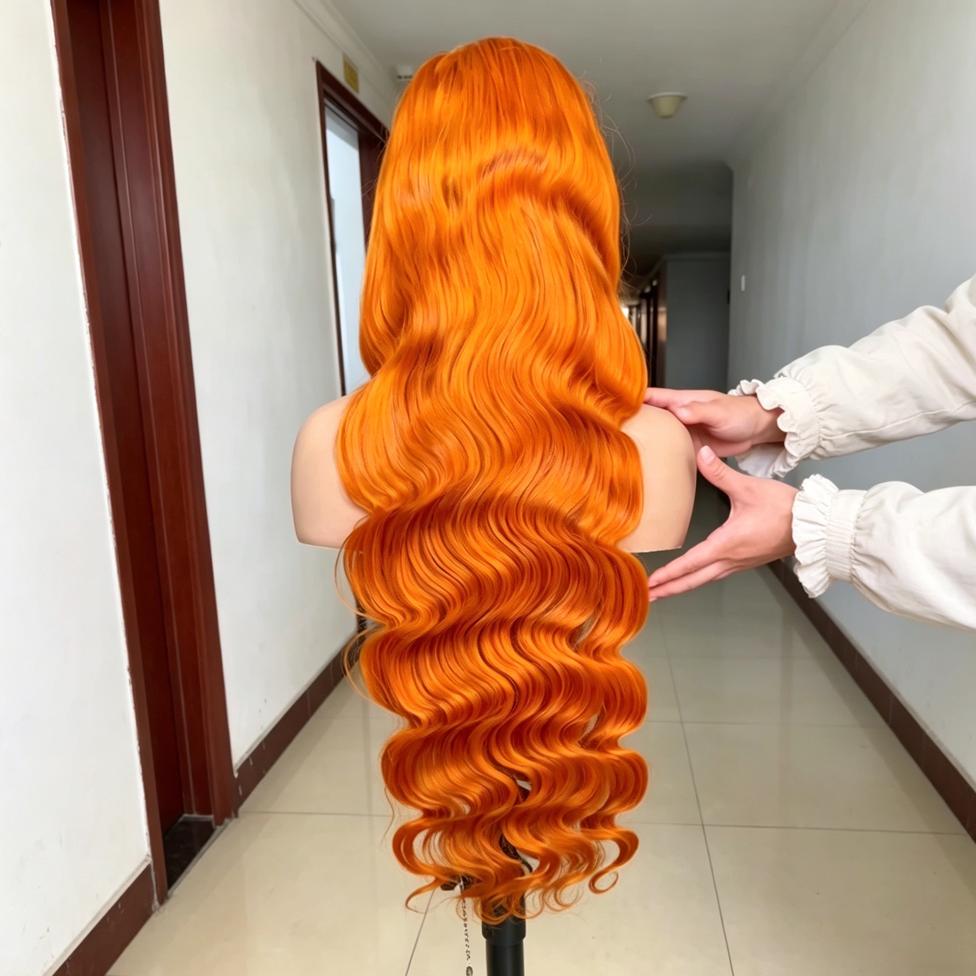 15A 32 Inches Remy Human Hair 13x4 Lace Front Short Wig for Women 350# Orange Color Body Wave WIGLTD